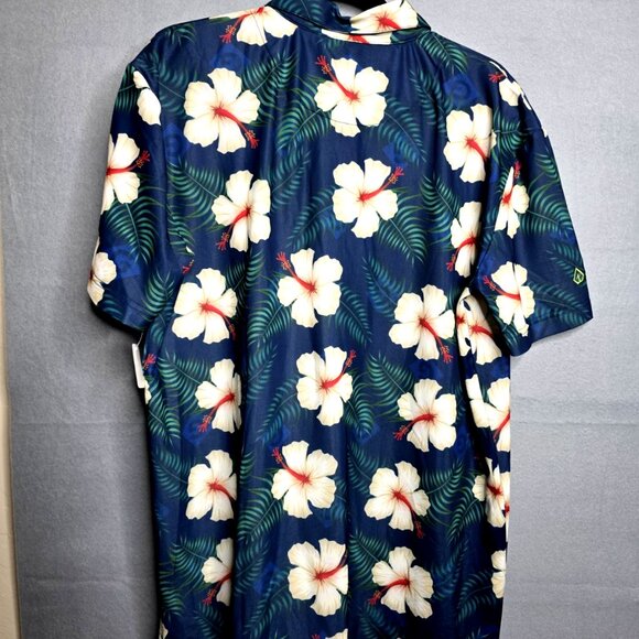 2025 Gothiclandscape Mens XL Blue Floral Polo Short Sleeve Hawaiian Tropical - Picture 2 of 4